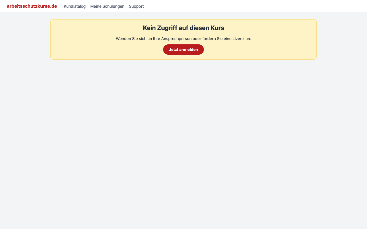 Hinweismeldung Kein Zugriff mit Link zur Anmeldung